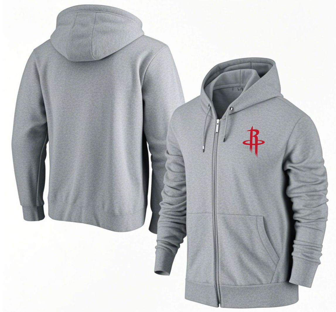 Men Houston Rockets Grey Zipper hoodie 2025 NBA Jersey style 1->denver nuggets->NBA Jersey